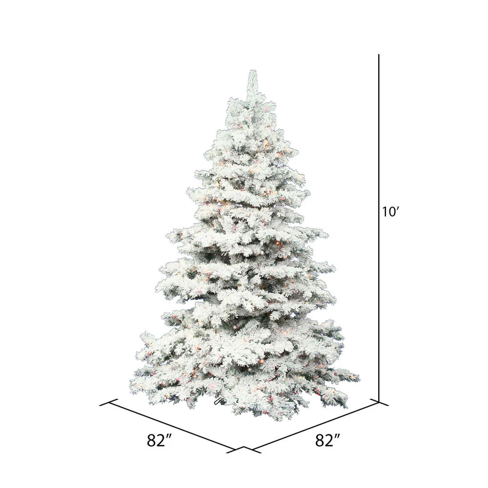 10'Hx82"W Flocked Alaskan Pine Artificial Christmas Tree, LED Pre-Lit (Multicolor) -White - Image 3