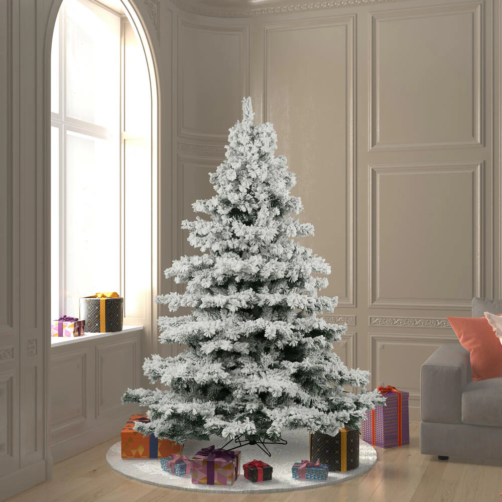 10'Hx82"W Flocked Alaskan Pine Artificial Christmas Tree, Unlit -White - Image 5
