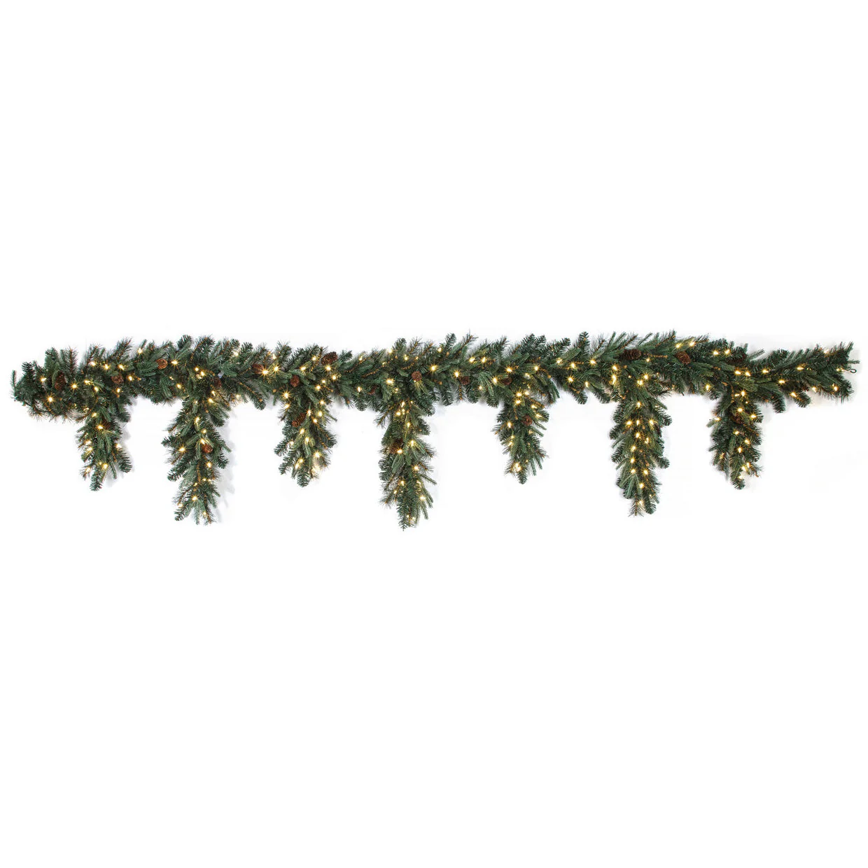 10'Lx10"W PE Dripping Mixed Pine & Pinecone Artificial Garland, LED Pre-Lit -Green