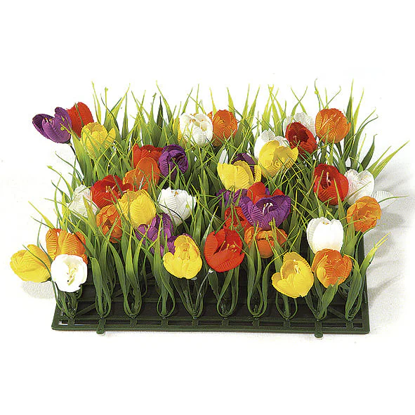 10"x10"x3" Grass & Crocus Artificial Flower Mat -Mixed Colors (Pack of 6)