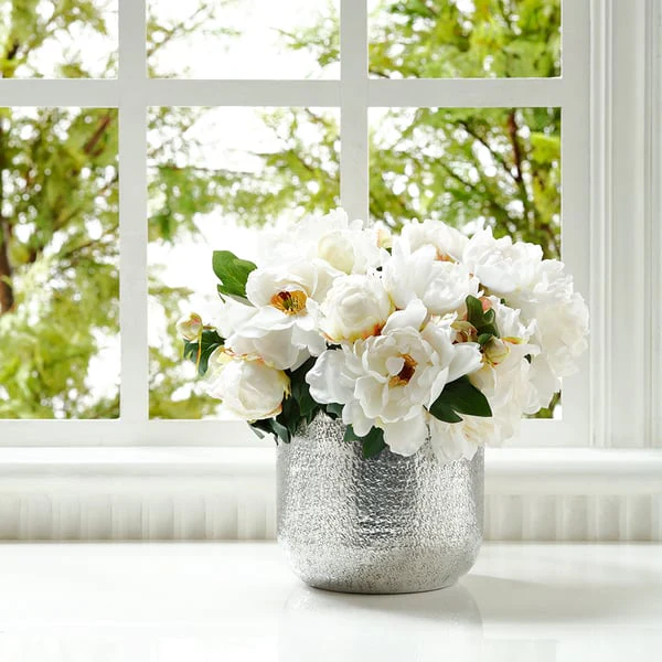 11.5" Peony Silk Flower Bouquet -Cream (Pack of 6) - Image 2