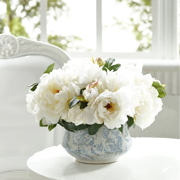 11.5" Peony Silk Flower Bouquet -Cream (Pack of 6) - Image 3