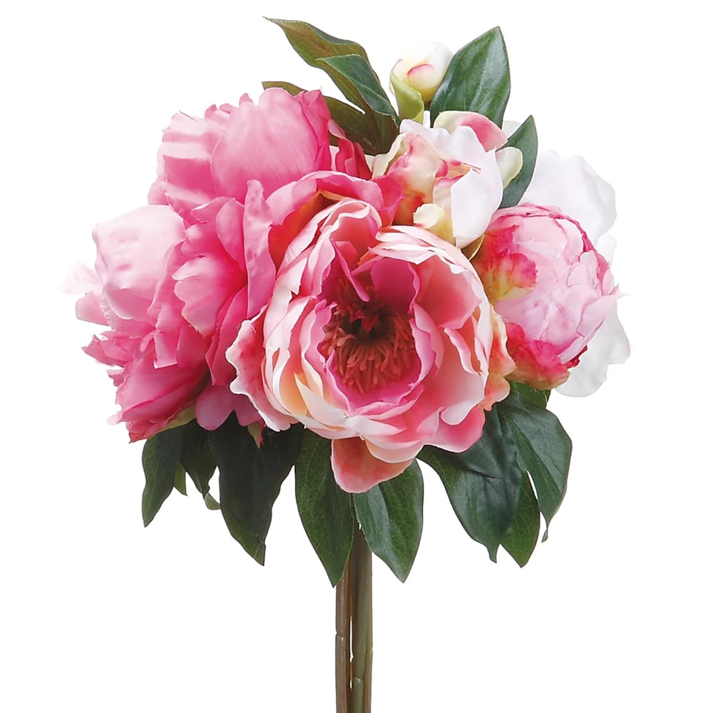 11.5" Peony Silk Flower Bouquet -Pink/Cream (Pack of 6)