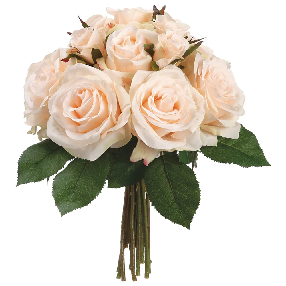 11.5" Rose Silk Flower Bouquet -Peach/Cream (Pack of 6)