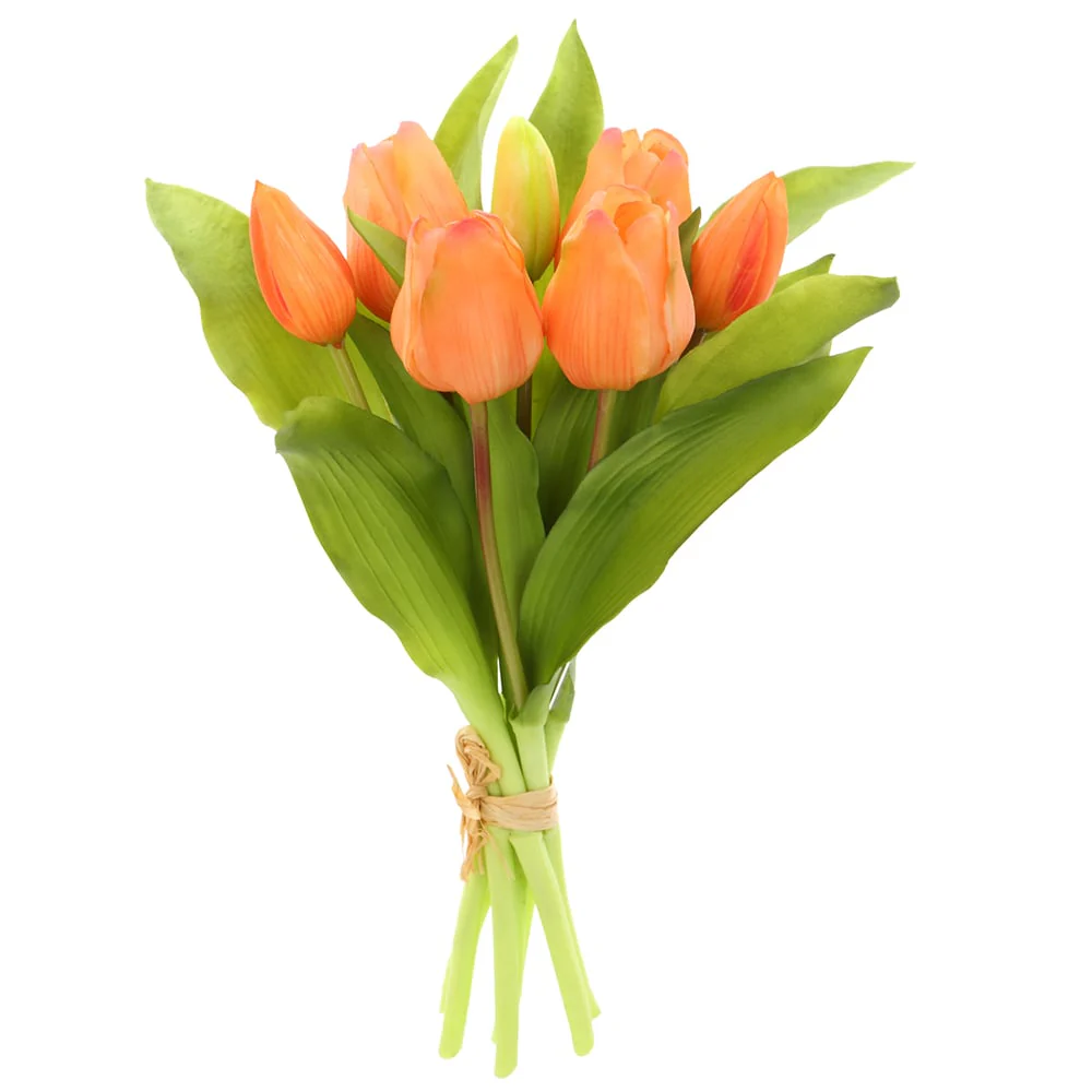11.75" Real Touch Tulip Silk Flower Bouquet -Orange (Pack of 12)
