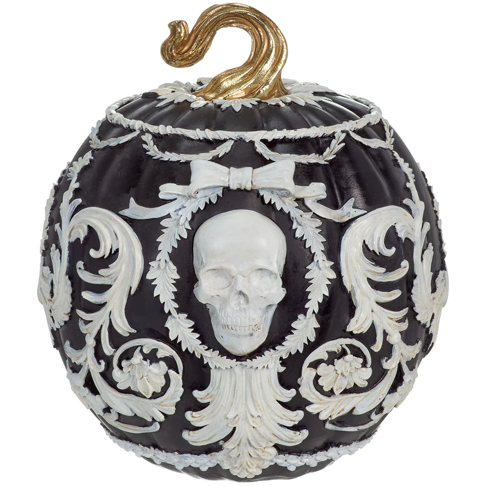 11" Artificial Halloween Skull Pumpkin -Black/White (Pack of 2)