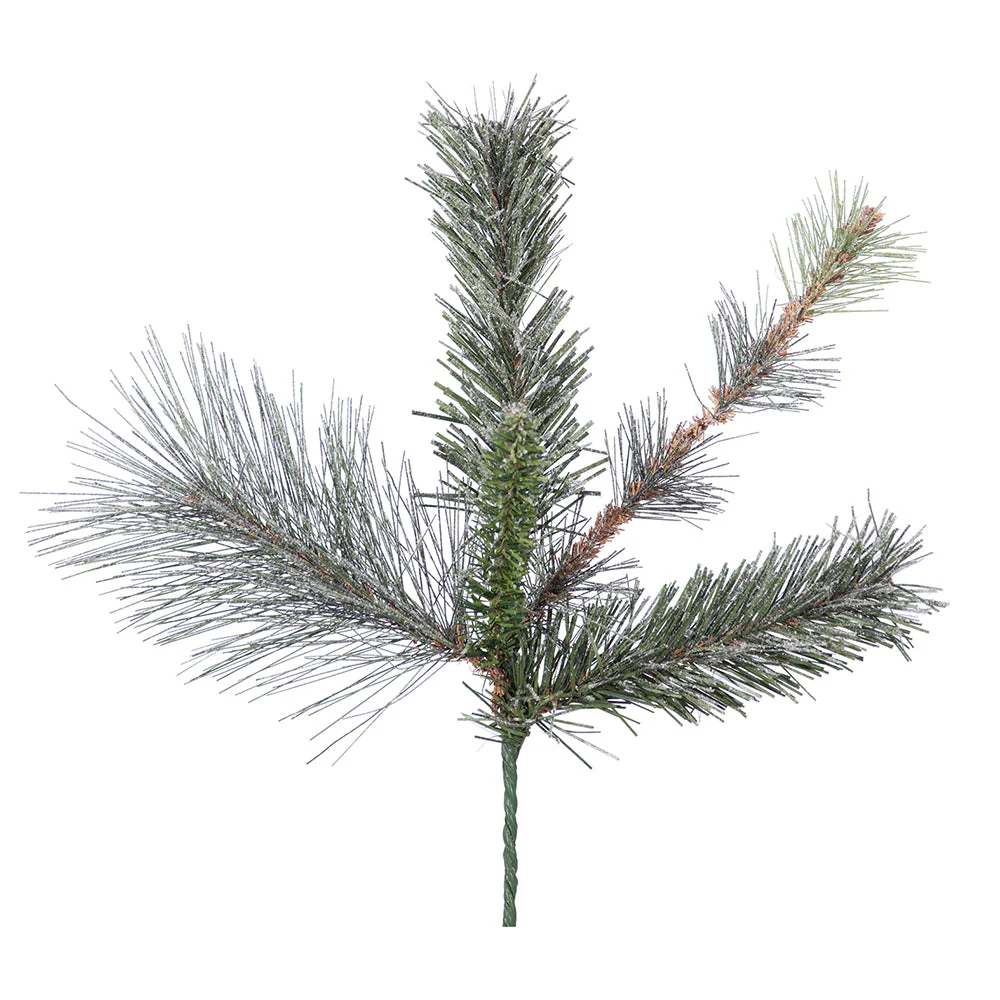 11" Flocked Artificial Augusta Pine Stem -Green/White (Pack of 12)