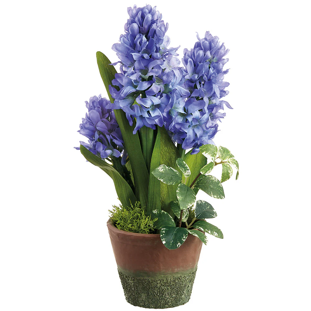 11" Hyacinth Silk Flower Arrangement w/Cement Pot -Blue (Pack of 6)