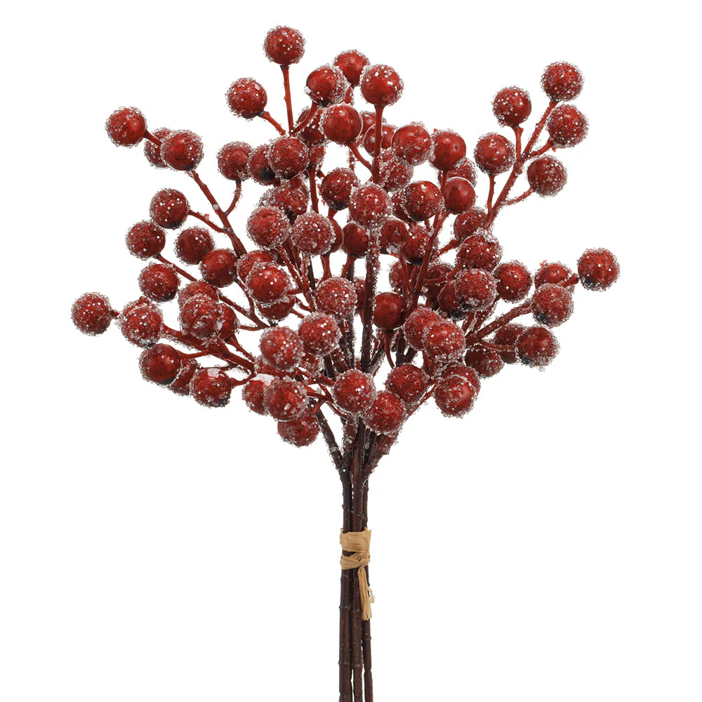 11" Iced Artificial Berry Stem Bundle -Red (Pack of 12)