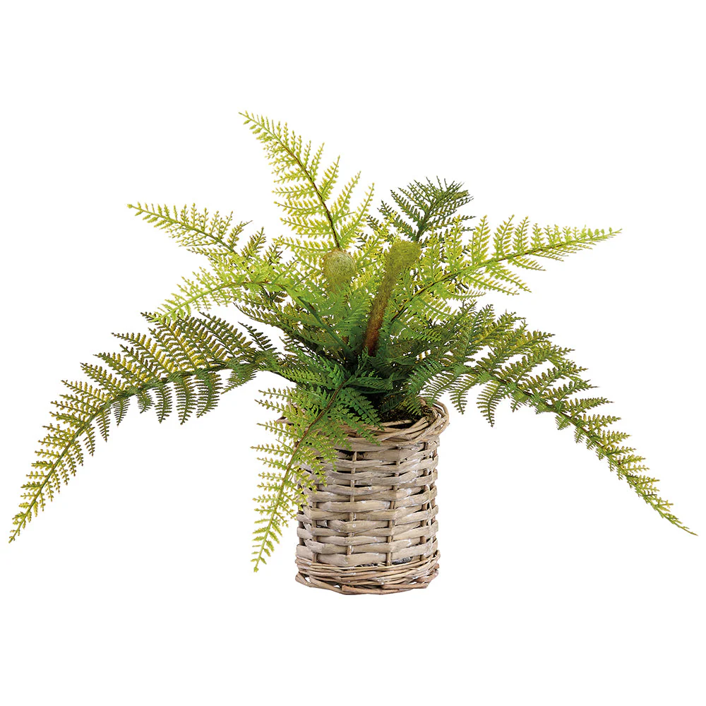 11" Leather Fern Artificial Plant w/Basket -Green (Pack of 4)