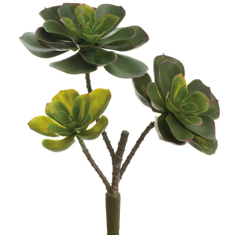 11" Outdoor UV-Resistant Artificial Echeveria Stem Pick -Green/Burgundy (Pack of 12)