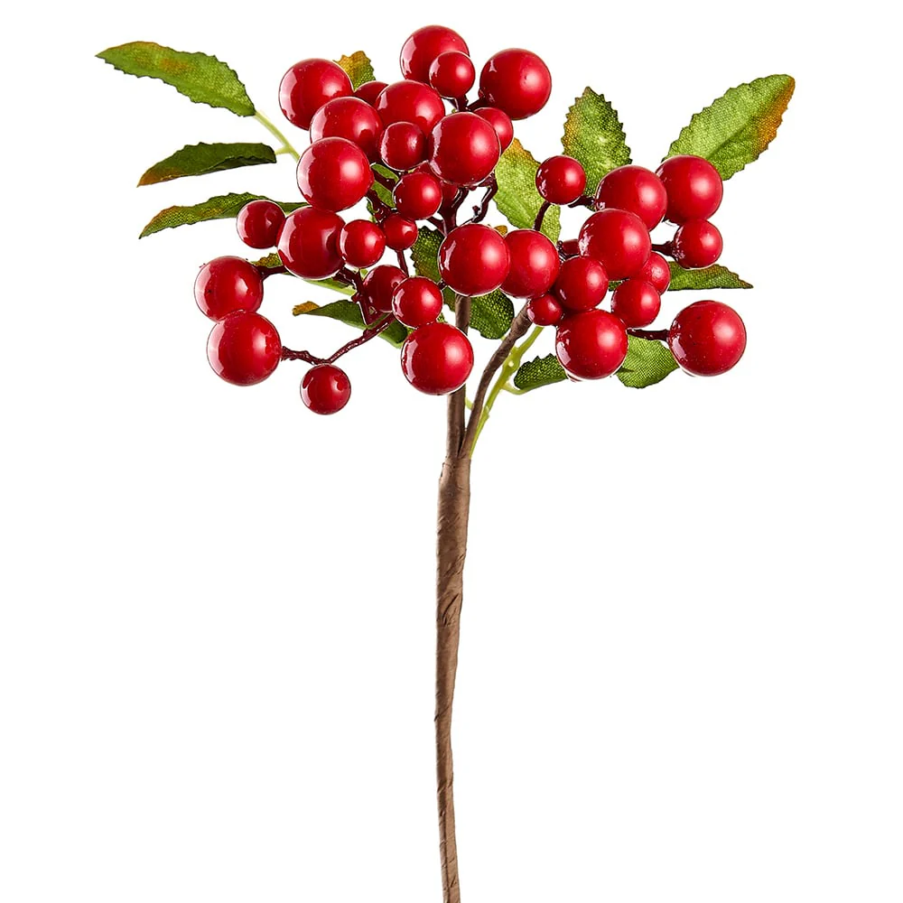 11" Outdoor Water-Resistant Artificial Berry Stem Pick -Red (Pack of 12)