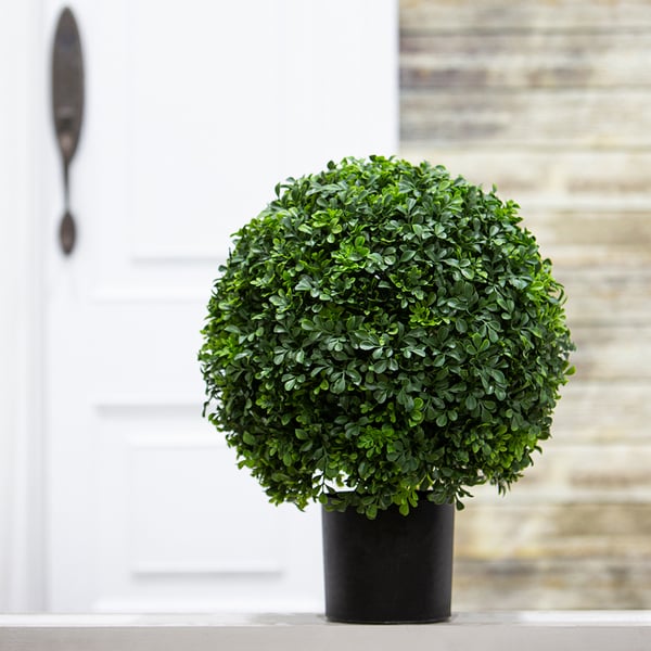 1'10" Boxwood Ball-Shaped Artificial Topiary Tree w/Pot -Green - Image 2