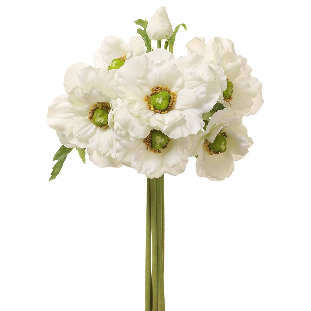 12.5" Anemone Silk Flower Stem Bundle -Cream (Pack of 12)