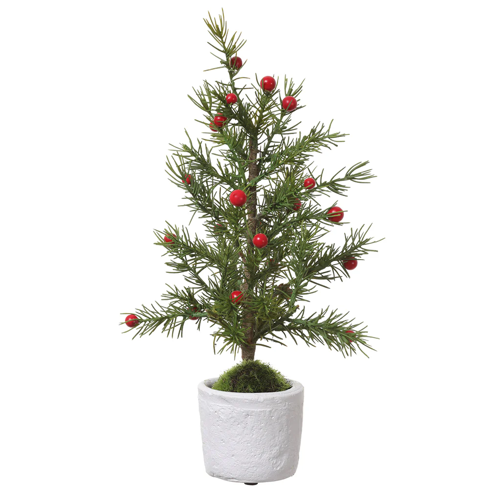 12.5" Artificial Pine Tree & Berry w/Pot -Red/Green (Pack of 6)