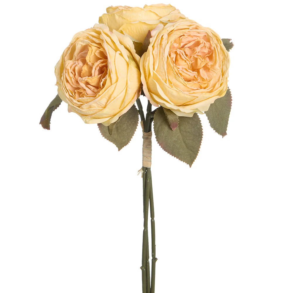 12.5" Cabbage Rose Silk Flower Stem Bundle -Yellow (Pack of 6)