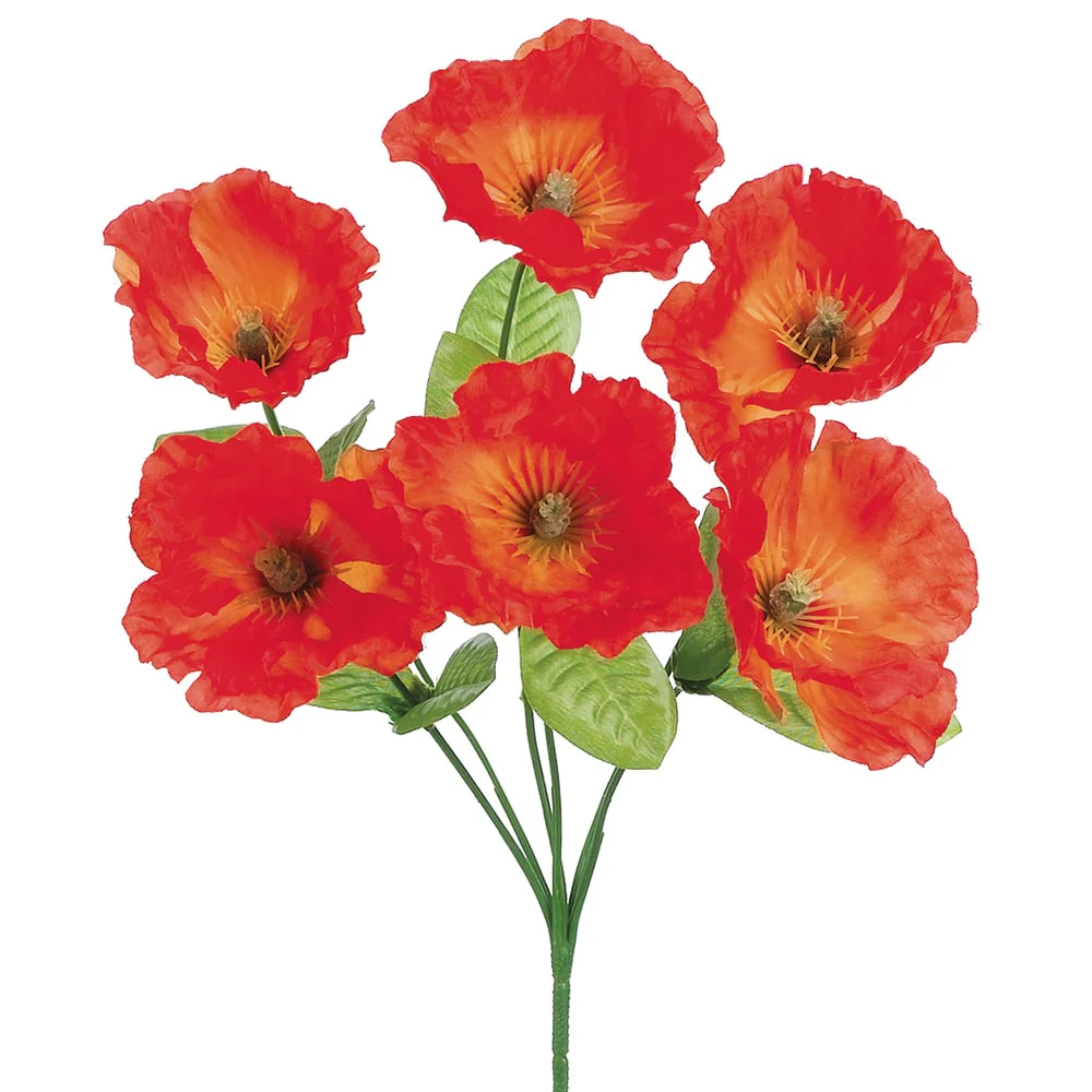 12.5" Silk Poppy Flower Bush -Flame (Pack of 24)