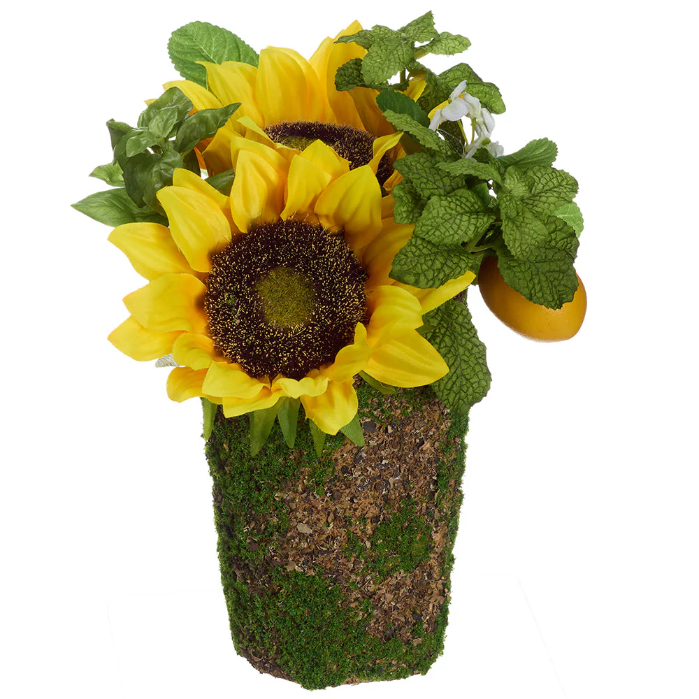 12.5" Sunflower, Mint & Lemon Silk Flower Arrangement w/Pot -Yellow/Green (Pack of 6)