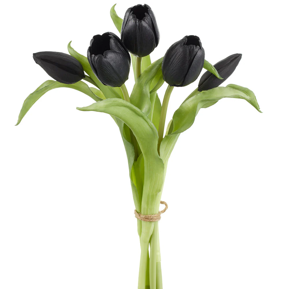 12.5" Tulip Silk Flower Stem Bundle -Black (Pack of 12)