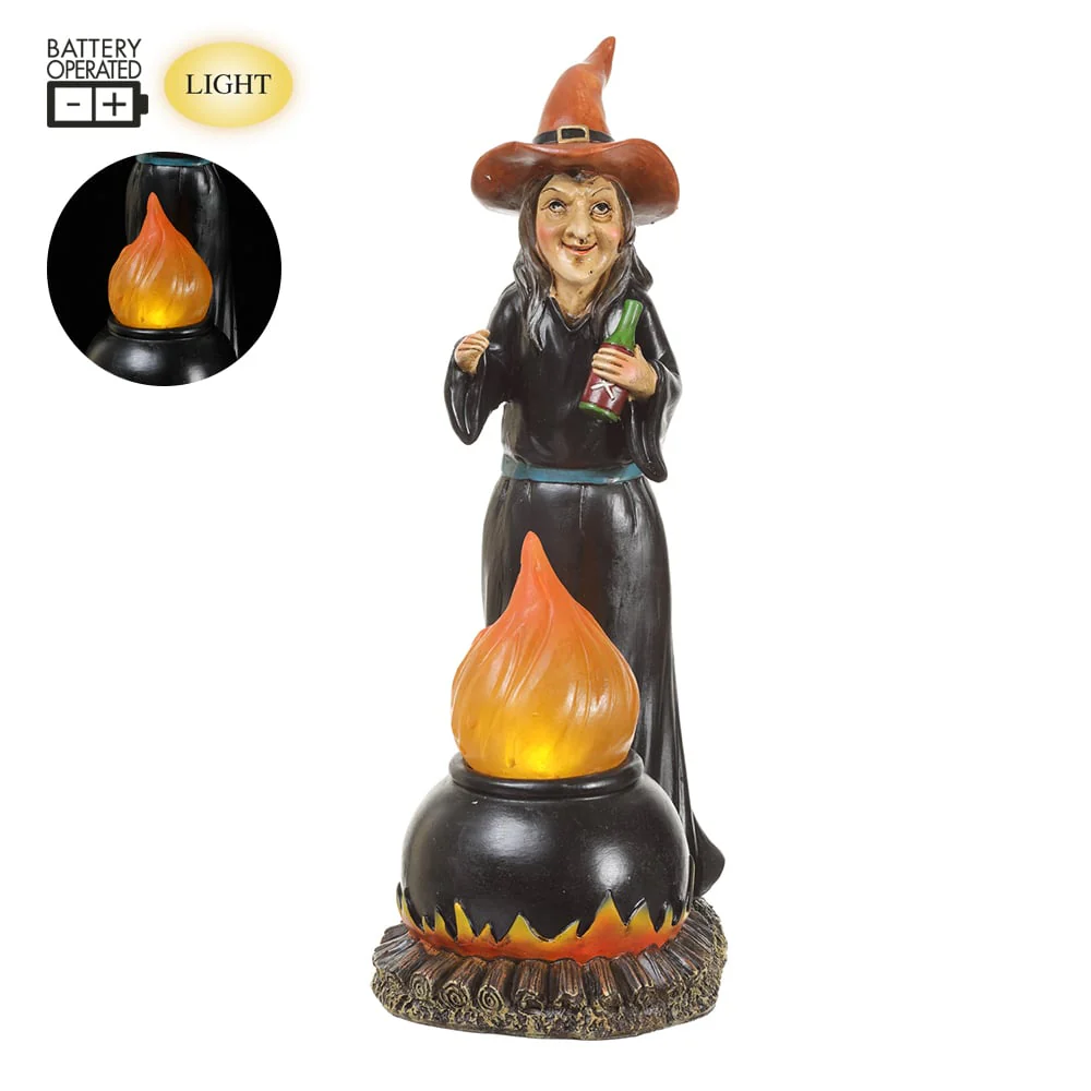 12.8" Battery Operated Halloween Witch With Light -Black/Red