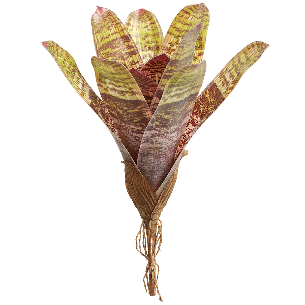 12" Artificial Bromeliad Plant Flower Bush -Green/Burgundy (Pack of 12)