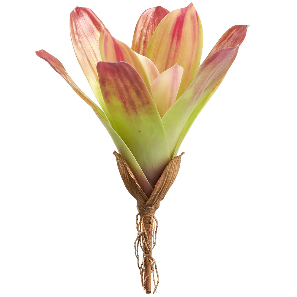 12" Artificial Bromeliad Plant Flower Bush -Green/Red (Pack of 12)
