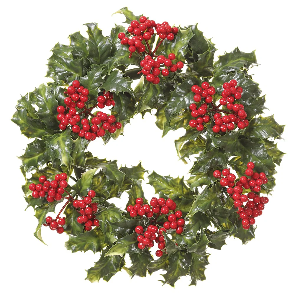 12" Artificial Holly Leaf & Berry Wreath -Variegated/Red (Pack of 12)