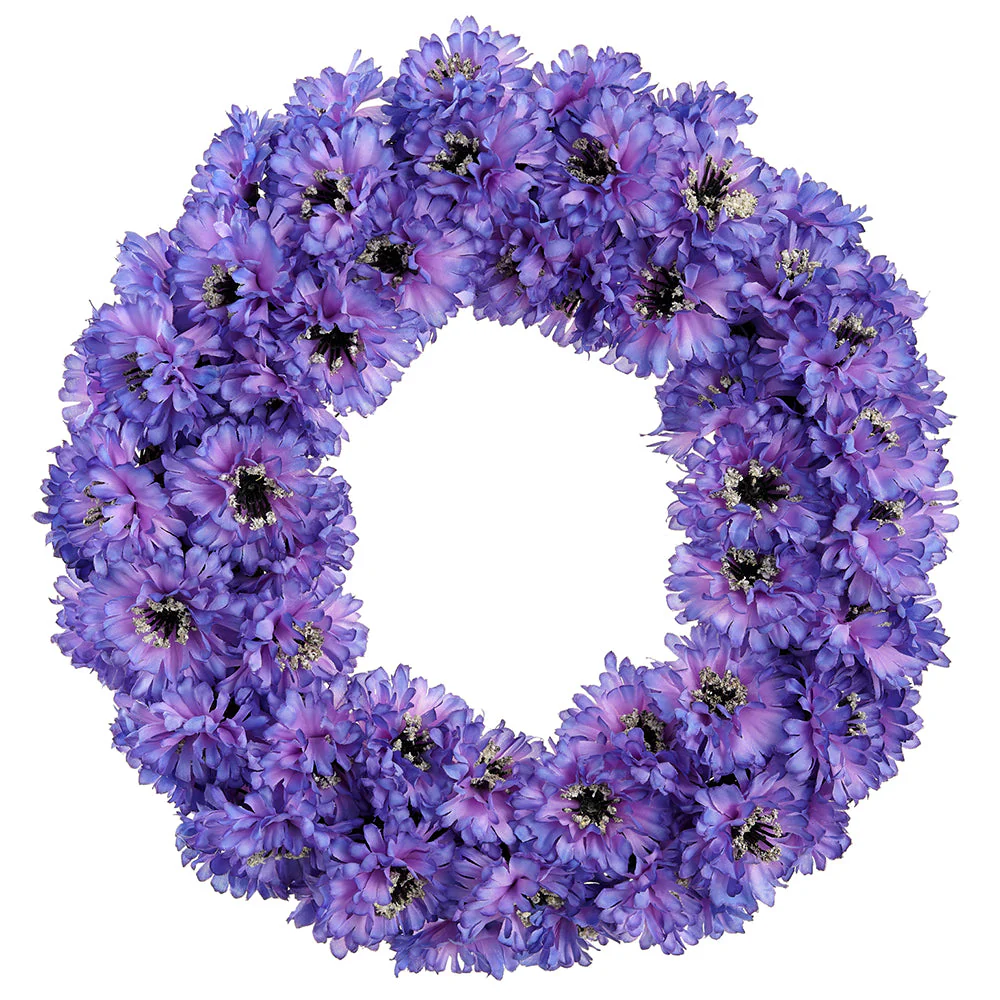 12" Cornflower Silk Flower Wreath -Lavender (Pack of 6)