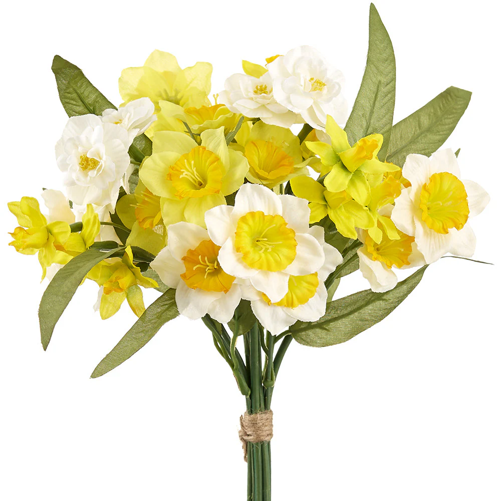 12" Daffodil Narcissus Silk Flower Bouquet -Yellow/White (Pack of 12)