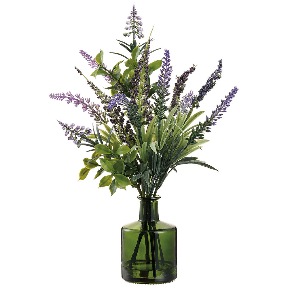 12" Lavender & Muscari Silk Flower Arrangement w/Glass Vase -Lavender/Purple (Pack of 6)