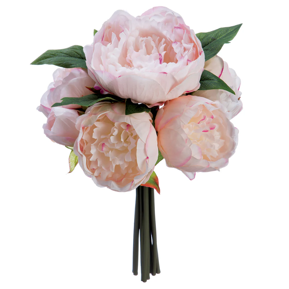 12" Peony Silk Flower Bouquet -Light Pink (Pack of 6)