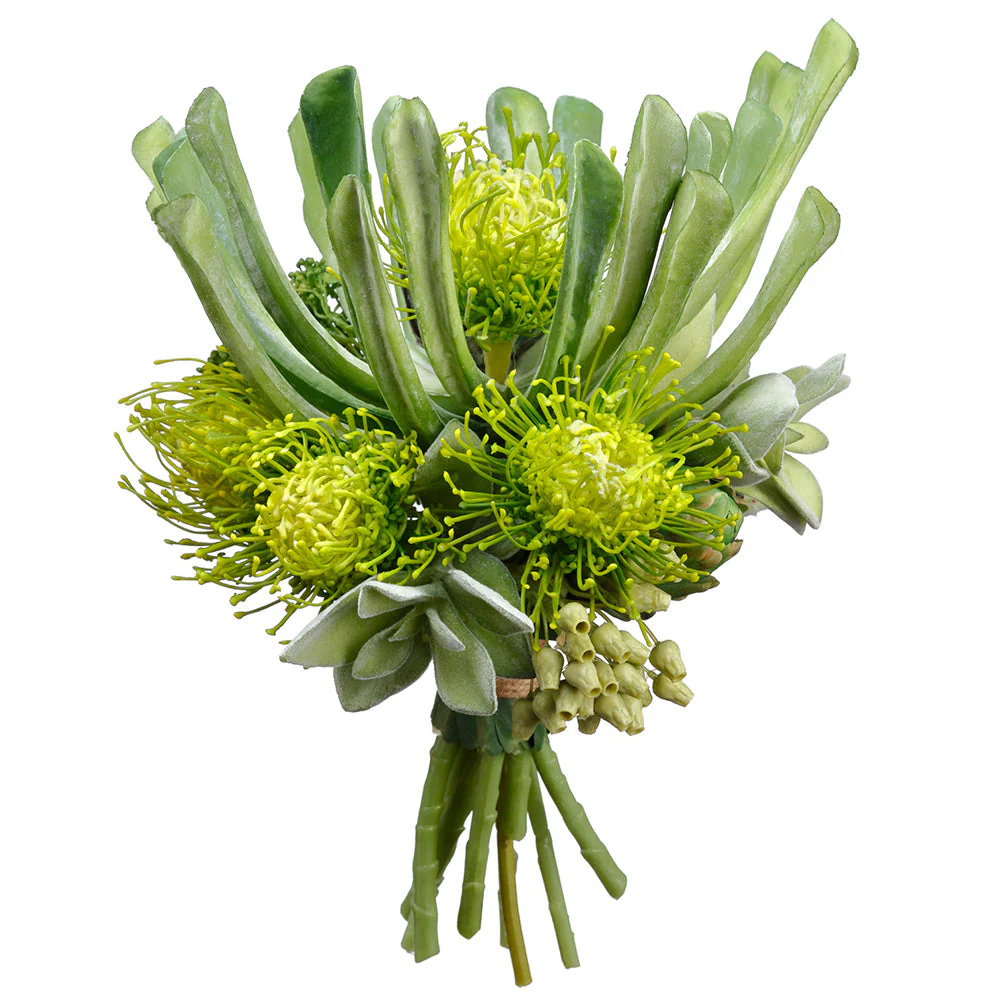 12" Protea Silk Flower Bouquet -Green (Pack of 4)