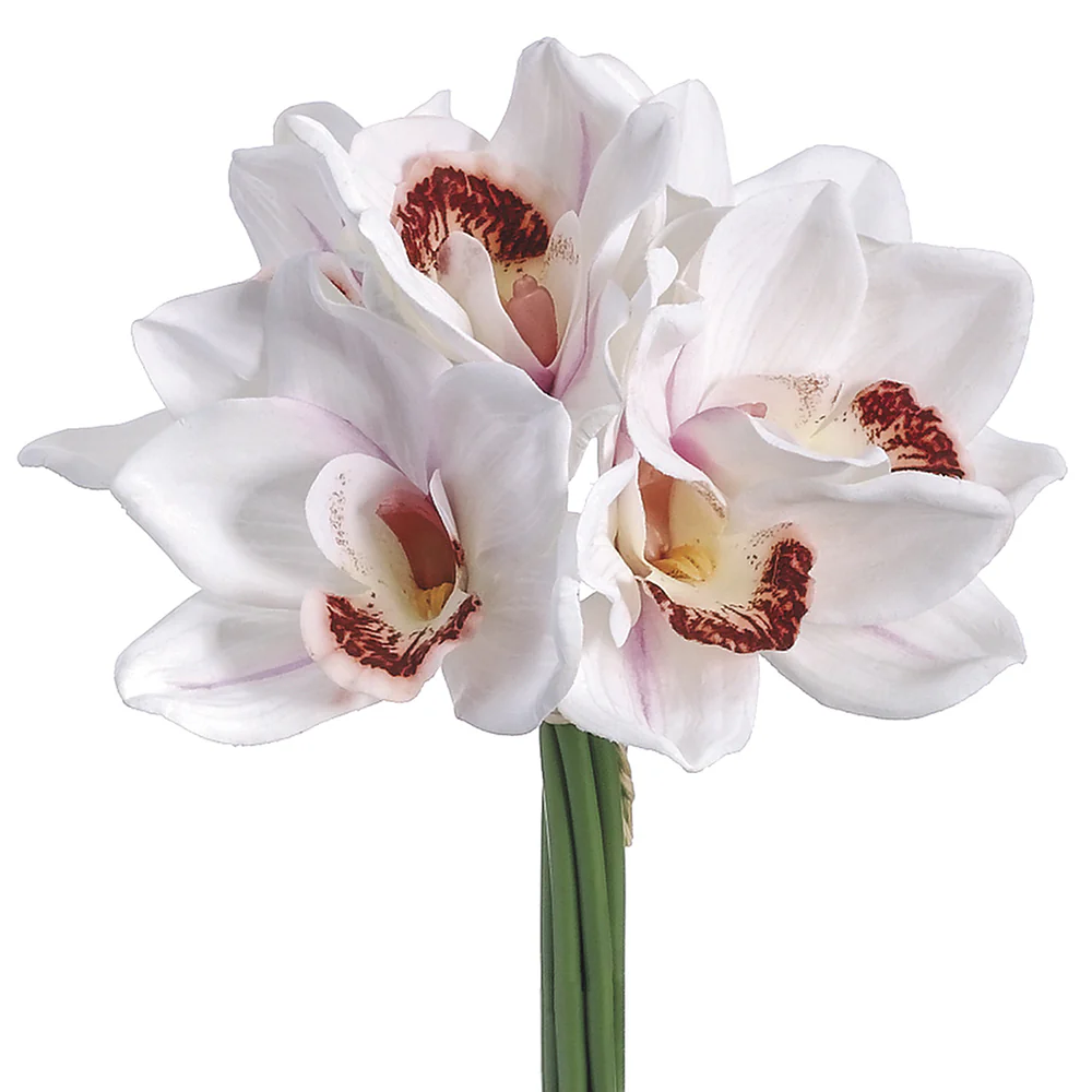 12" Real Touch Cymbidium Orchid Silk Flower Bouquet -White (Pack of 12)