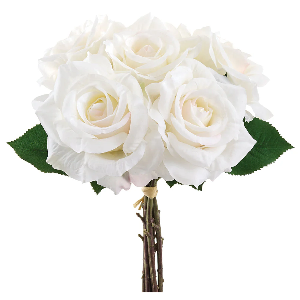 12" Real Touch Rose Silk Flower Bouquet -White (Pack of 12)