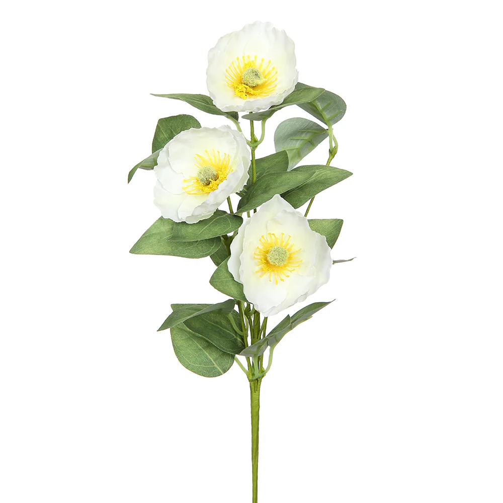 12" Silk Poppy Flower Stem -White (Pack of 12)