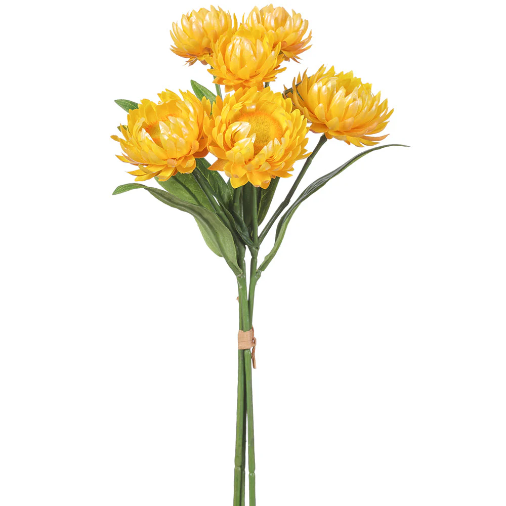 12" Strawflower Silk Flower Stem Bundle -Yellow (Pack of 12)