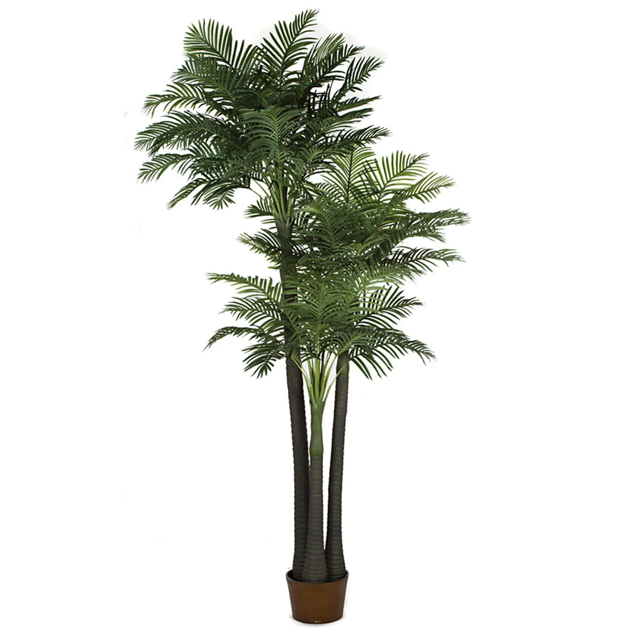 12'6" Artificial Triple Trunk Plastic Areca Artificial Palm Tree w/Pot -Green