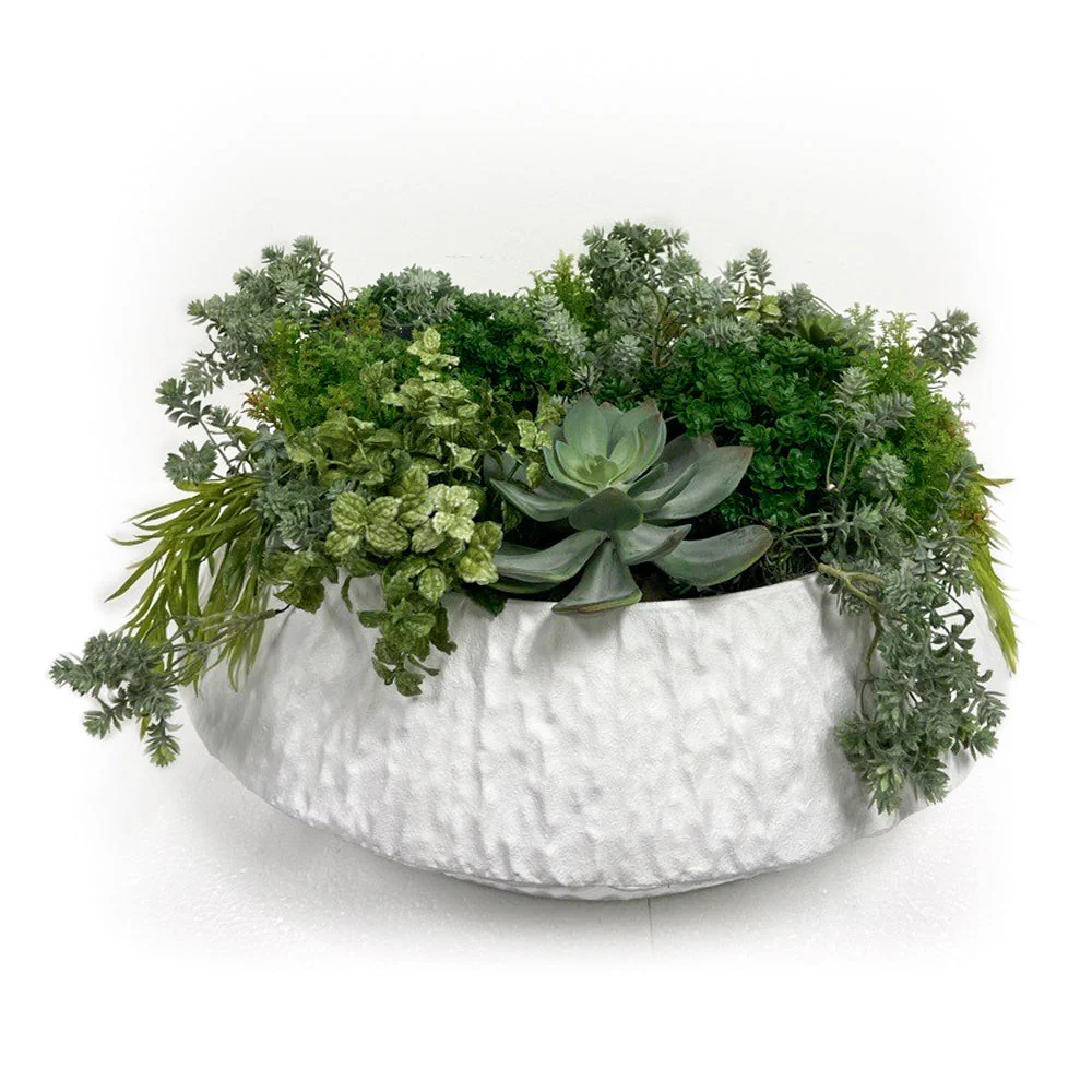12"Hx22"W Mixed Succulent & Sedum Artificial Plant w/Metal Bowl -Green
