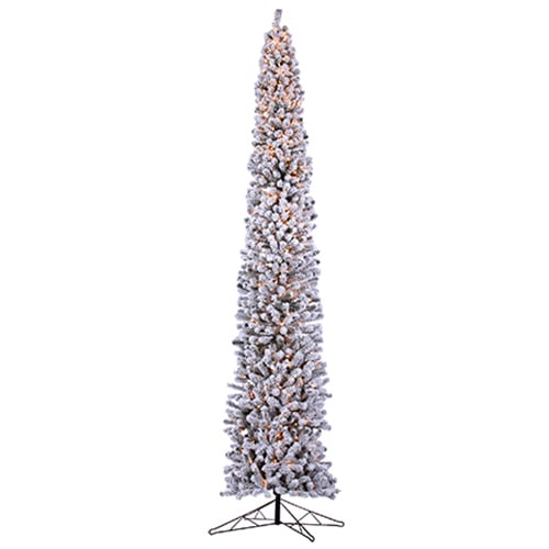 12'Hx33"W Flocked Tower Artificial Christmas Tree, Pre-Lit -Snow