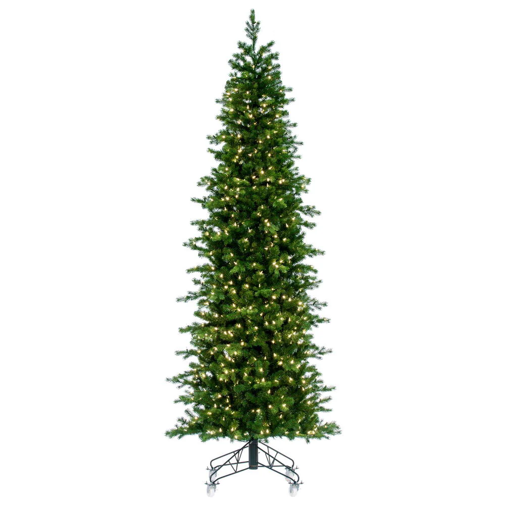 12'Hx49"W PE Slim Eagle Fraser Artificial Christmas Tree, LED Pre-Lit -Green