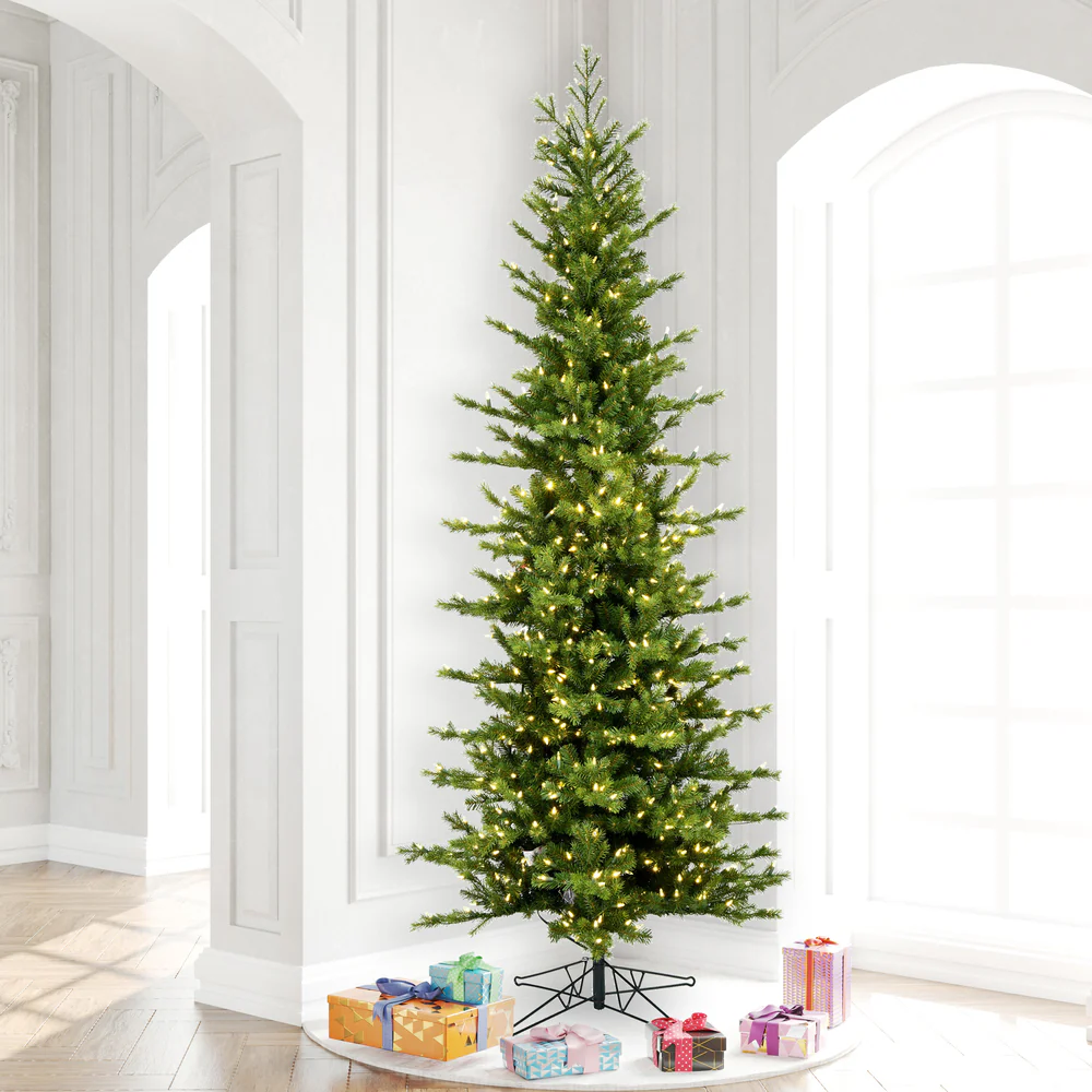 12'Hx54"W PE Pencil Moutauk Pine Artificial Christmas Tree, Micro LED Pre-Lit (Multi-Mode) -Green - Image 8