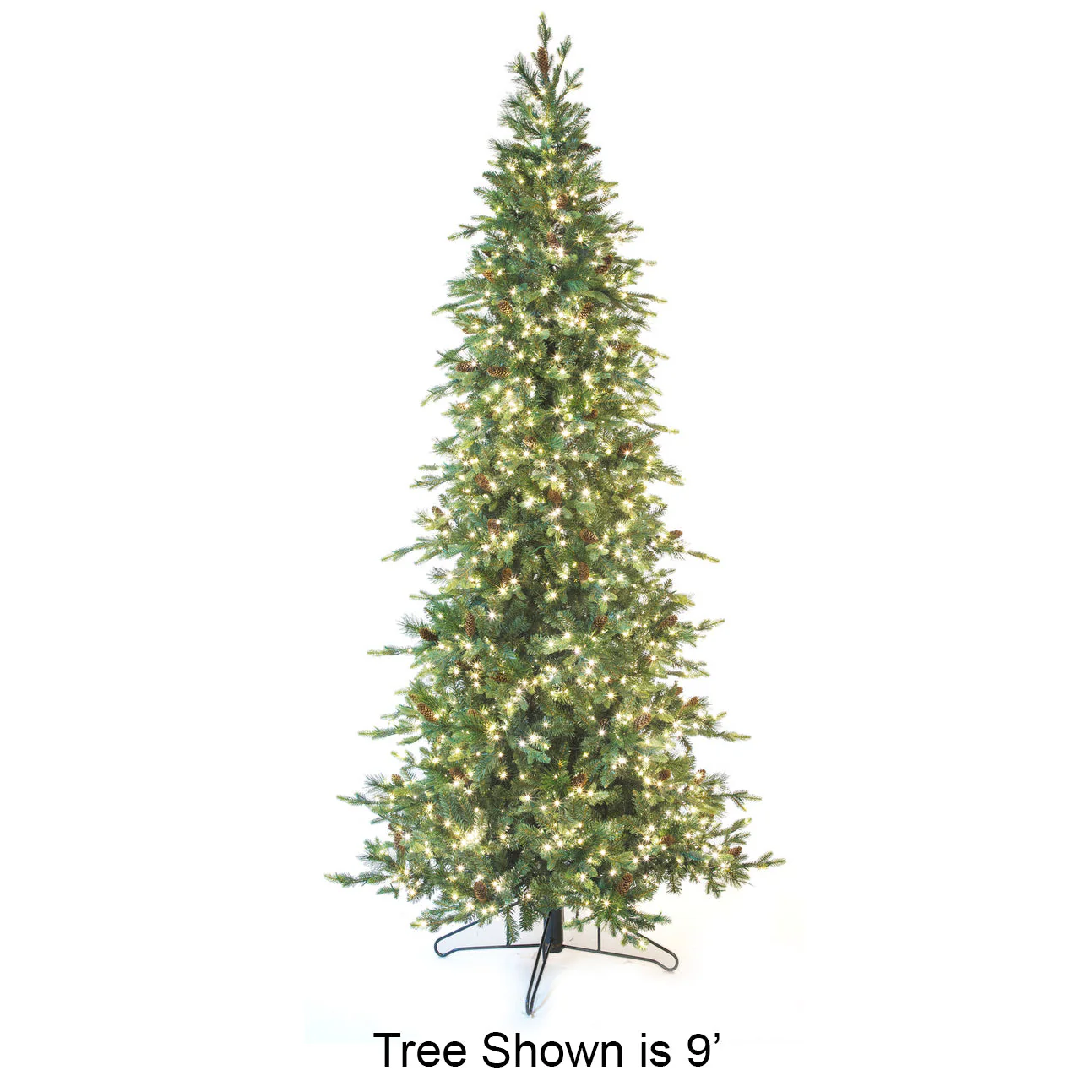 12'Hx59"W PE Woodland Mixed Pine Artificial Christmas Tree, Micro LED Pre-Lit -Green