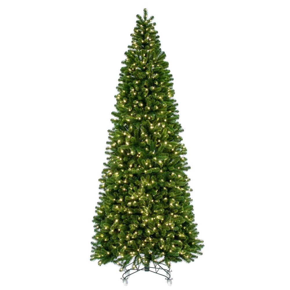 12'Hx60"W Slim Deluxe Sequoia Pine Artificial Christmas Tree, LED Pre-Lit -Green