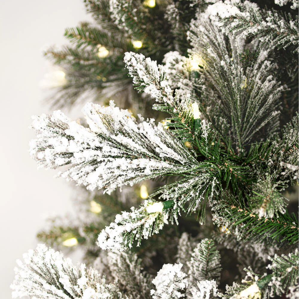 12'Hx64"W Flocked Jackson Pine Artificial Christmas Tree, LED Pre-Lit -White - Image 2