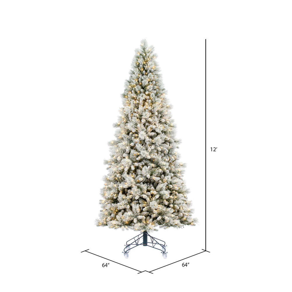 12'Hx64"W Flocked Jackson Pine Artificial Christmas Tree, LED Pre-Lit -White - Image 3