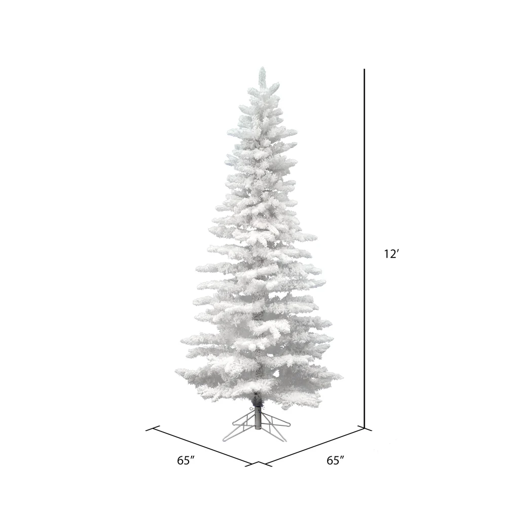 12'Hx65"W Flocked Slim White Spruce Artificial Christmas Tree, Unlit -White - Image 3