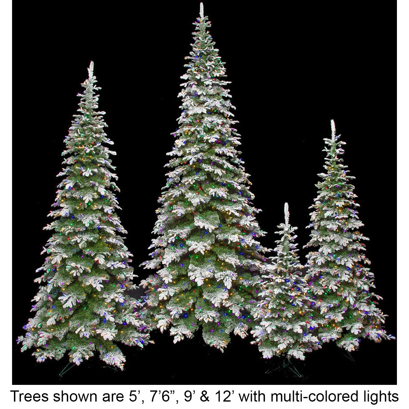 12'Hx66"W PE Flocked Pencil Sitka Spruce Artificial Christmas Tree, LED Pre-Lit (Multicolor) -White/Green - Image 2