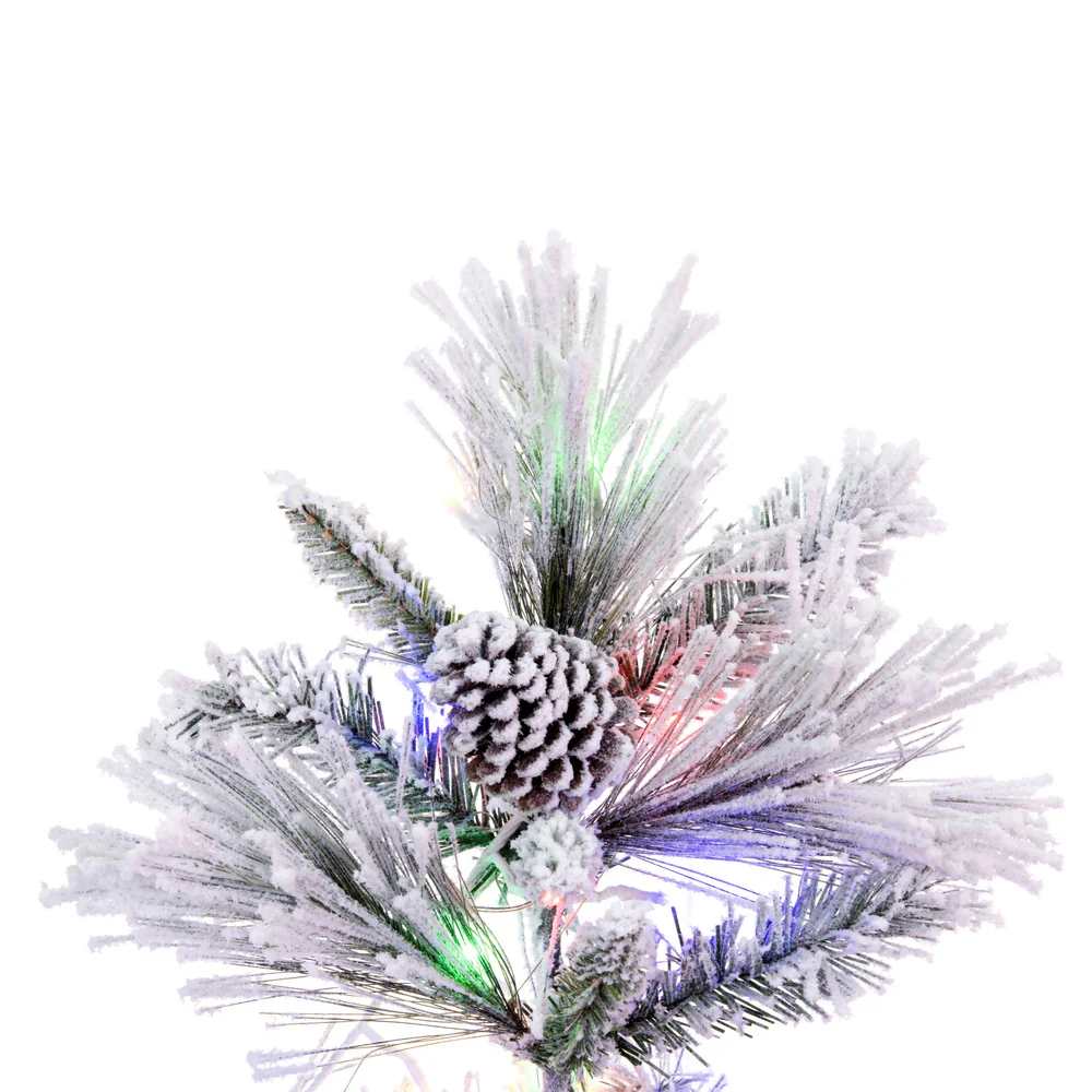 12'Hx72"W Flocked Slim Atka Pine Artificial Christmas Tree, Micro LED Pre-Lit (Multi-Mode) -White - Image 4