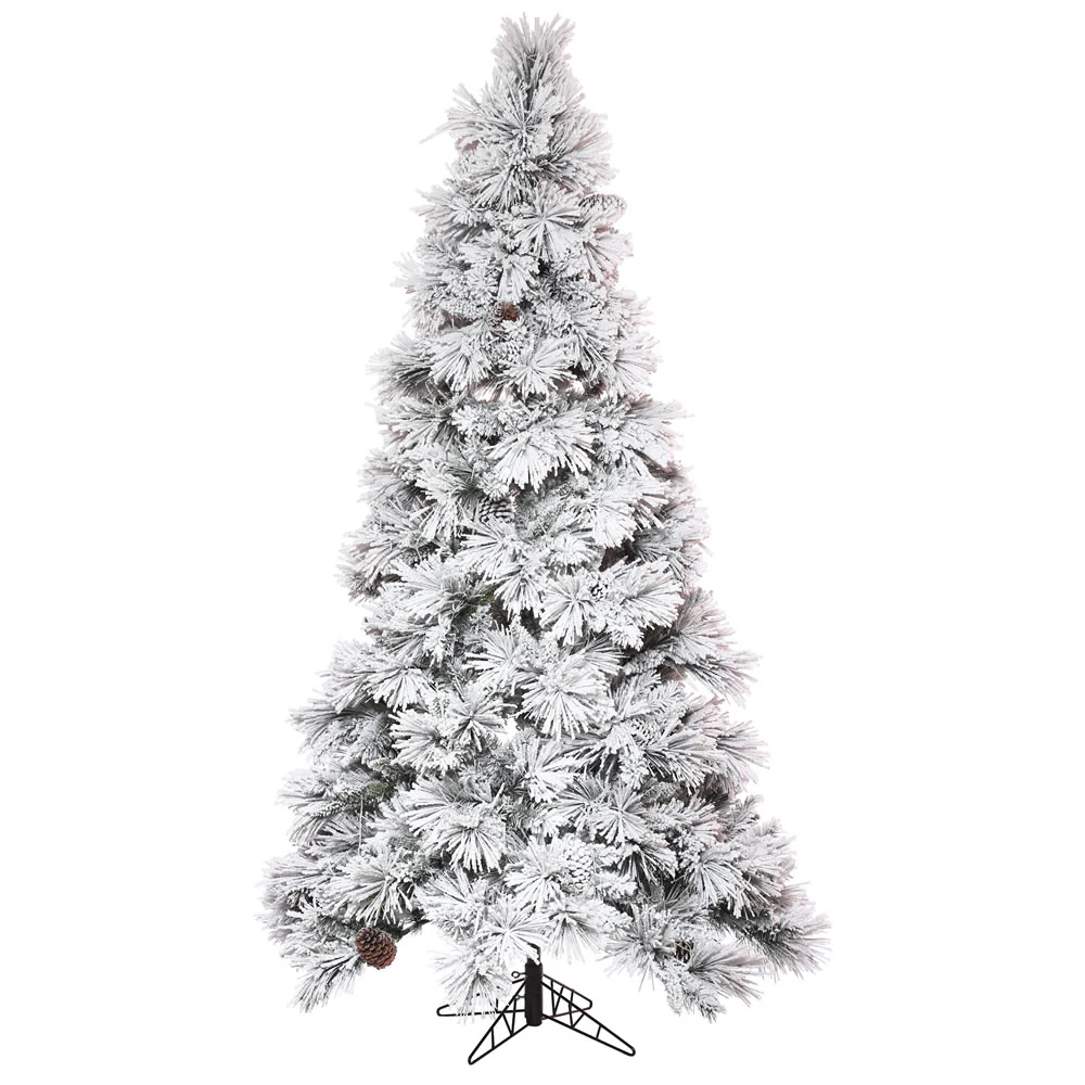 12'Hx72"W Flocked Slim Atka Pine Artificial Christmas Tree, Unlit -White