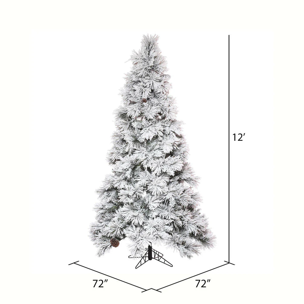 12'Hx72"W Flocked Slim Atka Pine Artificial Christmas Tree, Unlit -White - Image 3